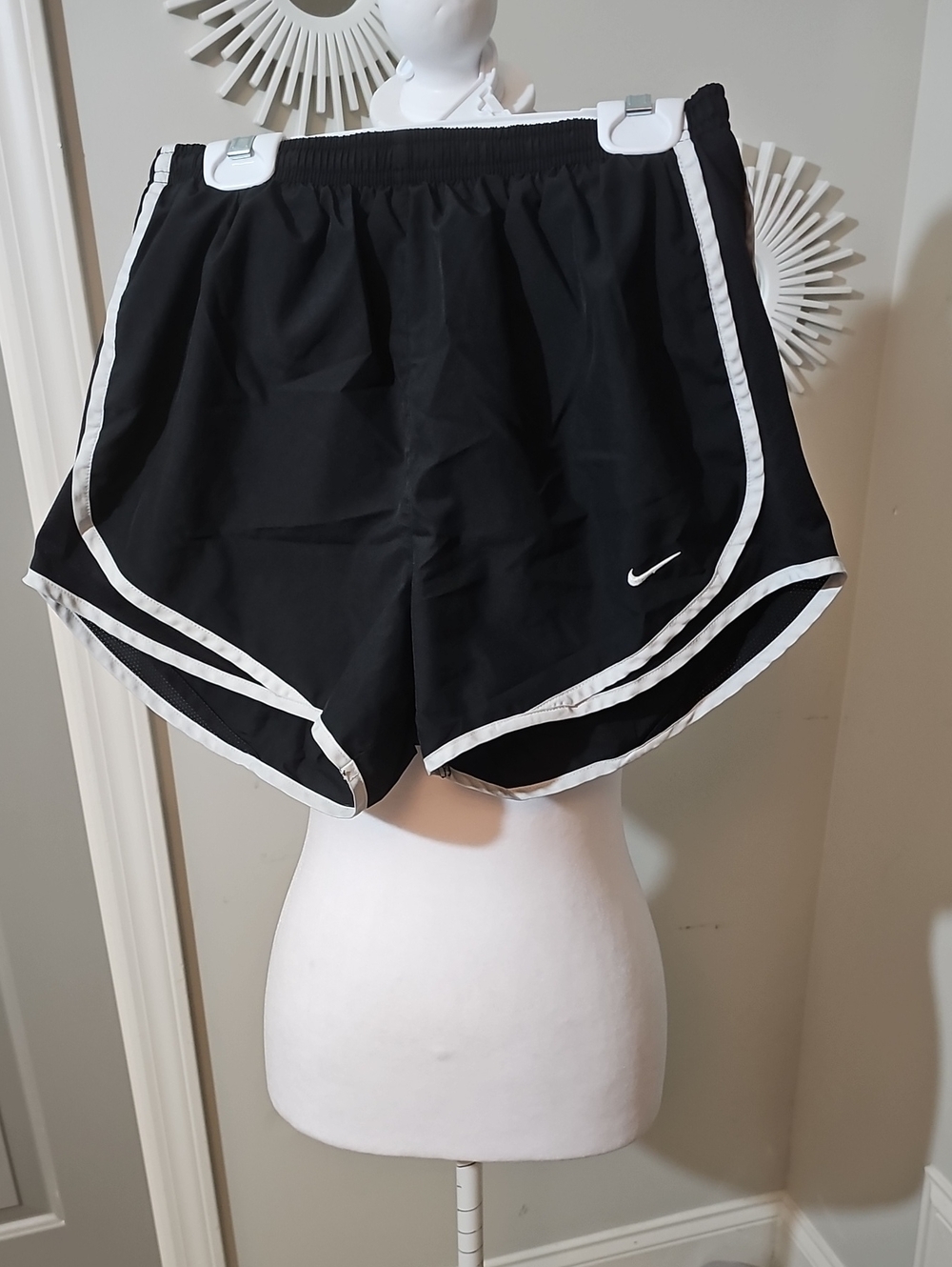 Nike Black Athletic Shorts with White Trim and Swoosh